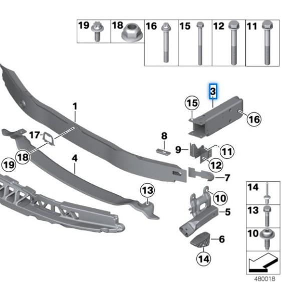 Кронштейн переднего бампера для BMW 3 серии F80 и 4 серии F82/F83 (51118055665, 51118055666)