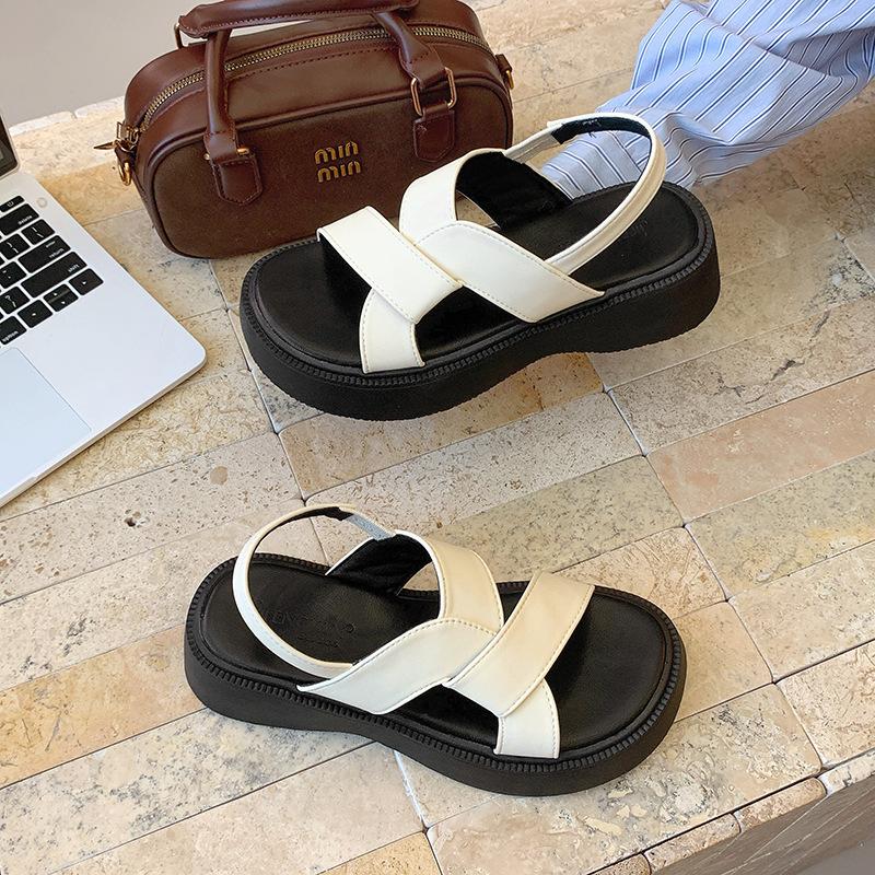 Платформенные босоножки с открытым носком в стиле ретро, женские летние 2025, новые босоножки с пряжкой, корейские, римские, пляжные женские туфли