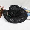 Hat with Decorative Bands Hollow Ultralight Breathable Design Cowgirl Woven Sun