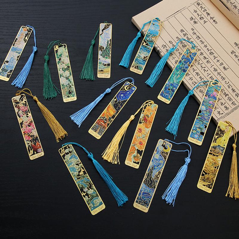 1 шт., металлическая закладка в стиле ретро с цветочным рисунком, полая бронзовая закладка с кисточкой, канцелярские принадлежности, подарки для книжного клуба, читателя