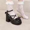 Bow Small Leather Shoes Platform Heightening Single Shoes Autumn New Mary Jane Shoes Thick Heel Lolita High Heels