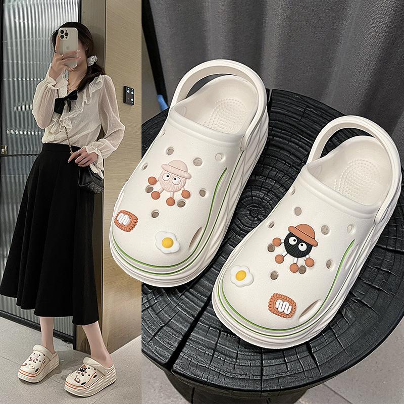 Обувь Hole Shoes Женские домашние нескользящие тапочки с толстой подошвой для улицы Сумка Головные тапочки Интернет-знаменитости Ева Наступая на дерьмо сандалии