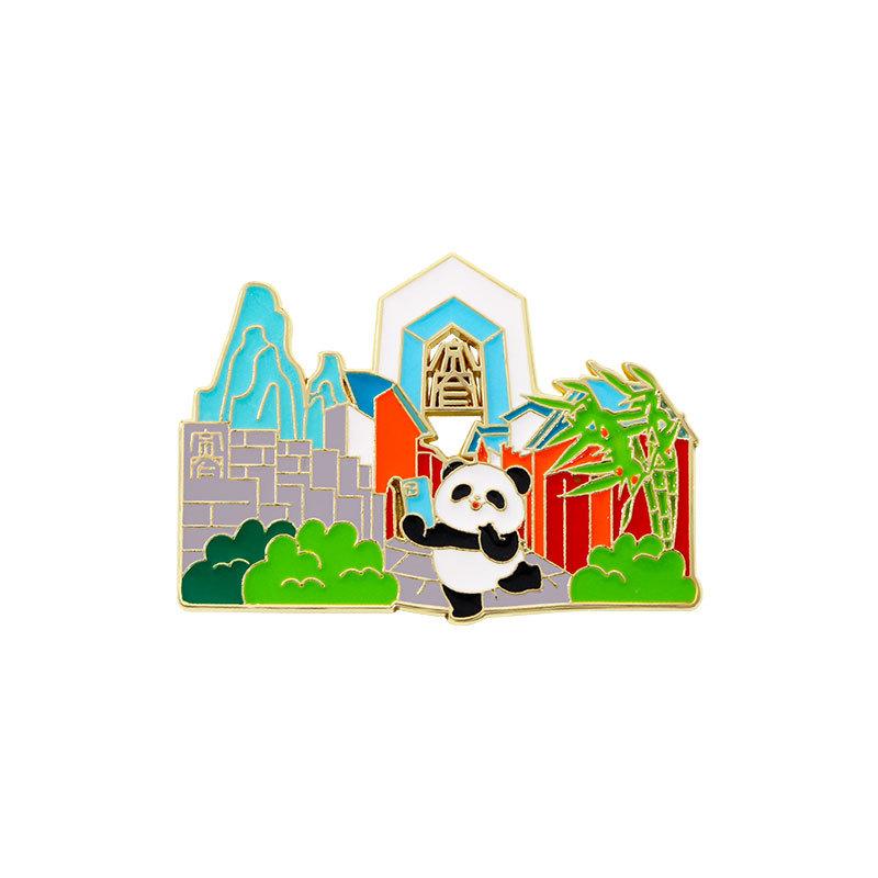 Sichuan Chengdu Cultural Tourism Scenic Spot Brooch Alloy Panda Badge Souvenir Peripheral For Wuhou Temple Du Fu Thatched Cottage