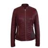 Женская кожаная куртка на молнии с длинными рукавами в бордовом стиле