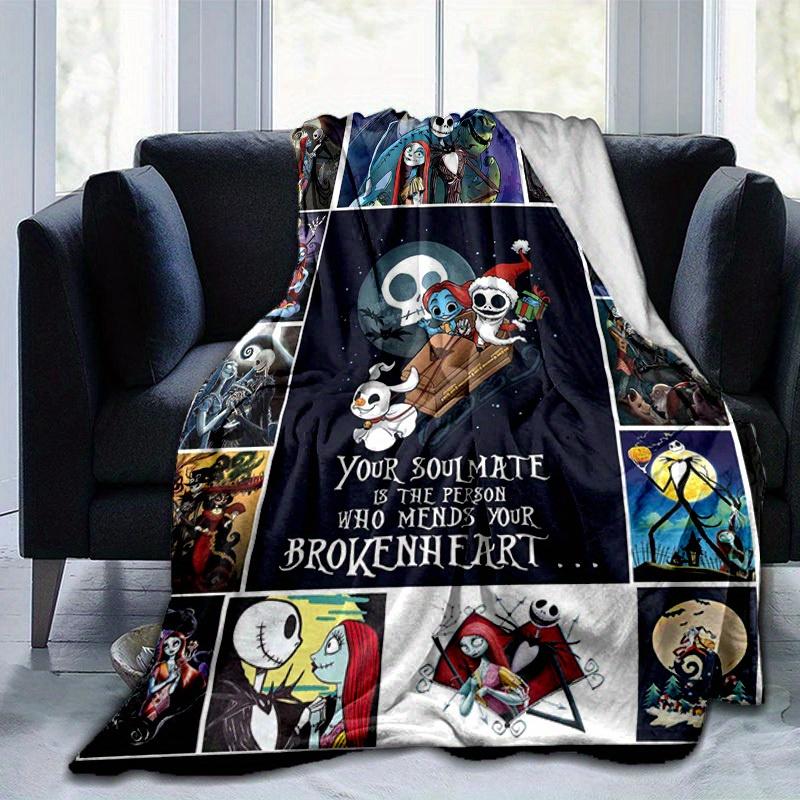 1pc. Nightmare Before Christmas Jack Skellington Sally Romantic Love Blanket, Seasonal Home Decor Gift for Couples, Room Decoration, Cozy Th