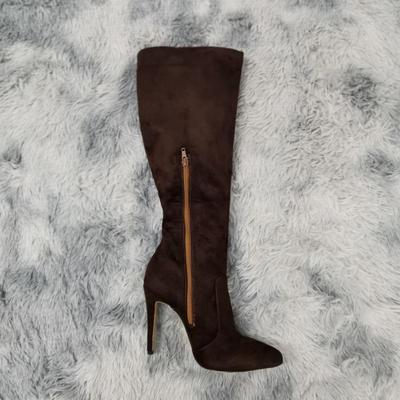 Женские зимние ботинки, модные остроконечные матовые плюшевые сапоги до колена, женская зимняя теплая обувь на широком каблуке до середины икры