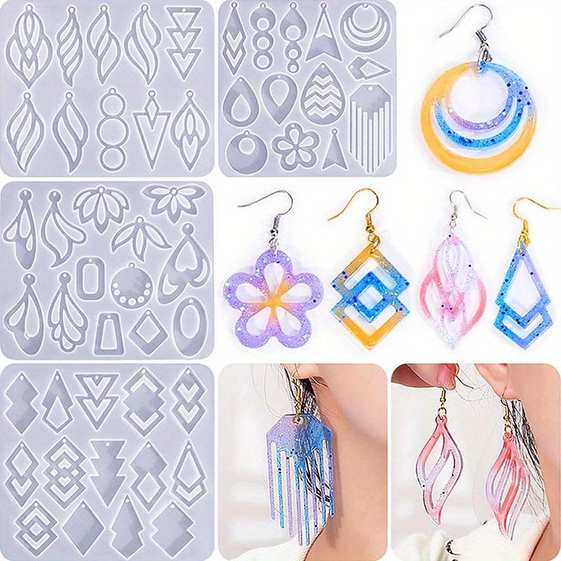 104Pcs Epoxy Resin Jewelry Molds Kit–Geometric & Irregular Shaped Earrings Silicone Molds,100 Earring Hooks for Dangle Drop Earrings&Necklace Pendants