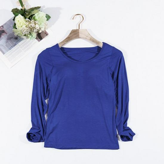 Женский однотонный топ с длинным рукавом и встроенной чашкой бюстгальтера – простой осенне-зимний стиль