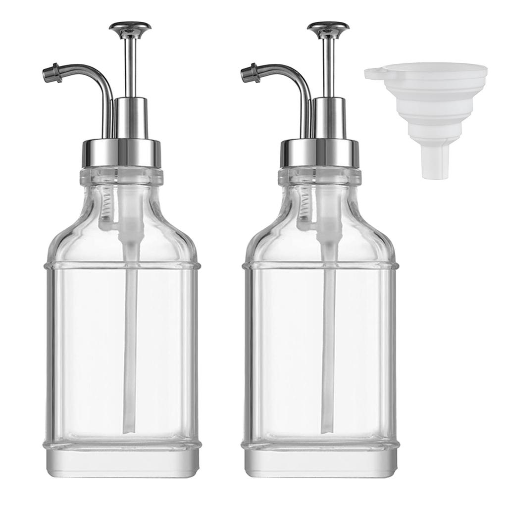 Набор дозаторов для кофейного сиропа Leeseph с 1 складной воронкой, многоразовые стеклянные бутылки с насосом для сиропа, пресс-диспенсер, 500 мл/16,9 унций