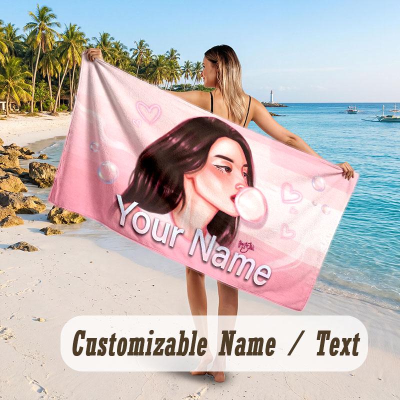 Custom Name Large Beach Towel,Olivia Rodrigo Quick Absorbent Towel For Outdoor Travel Poolside