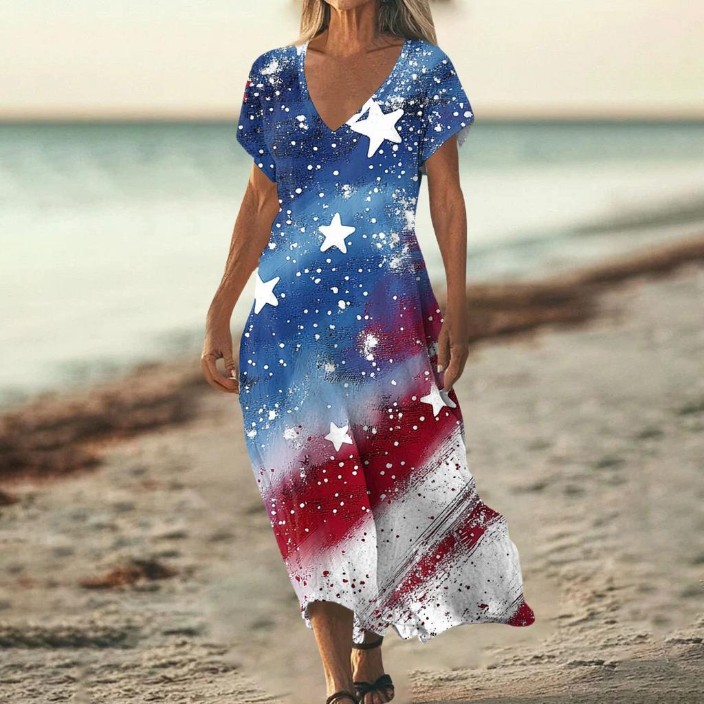 Flag Dress for Women 4Th Of July Dresses for Women Patriotic Dress Usa Dress with Star Print Loose Fit Summer Style