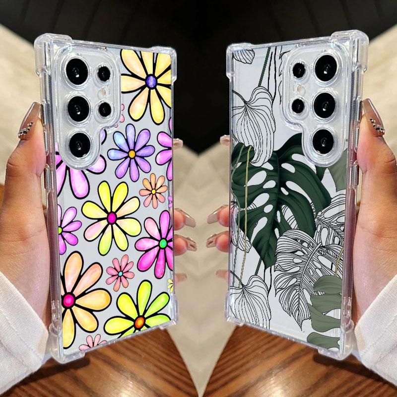Красивый Цветочный Листовой Чехол для Телефона Samsung Galaxy S25 FE S26 S24 S23 S22 S21 S20 Ultra S26 Plus S25FE Прозрачный Ударопрочный Чехол