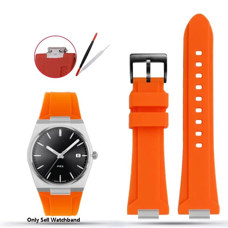 Silicone Rubber Watchband For TISSOT PRX Watchband T137.407/T137.410 Series Super Player Men Wrist Strap 26x12mm Convex End