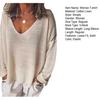 Women T-shirt V-Neck Long Sleeve Loose Fit Tee Shirt Solid Color Breathable Casual Pullover Tops Daily Wear