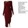 Women Fall Winter Knitted Solid Color Wrap Dress Hollow Out Lace Up Waist Round Neck Long Sleeve Irregular Hem Elastic