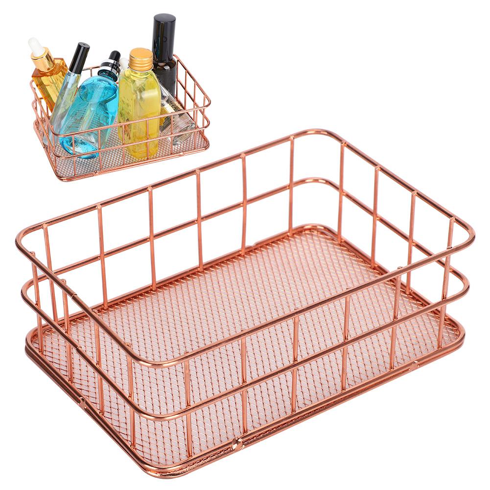 Корзина для хранения на рабочем столе, золотая металлическая сетка, фрукты, одежда, стол, организация, хранение