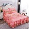 Floral Printed Bedspread Bedskirts Set 3PCS Bed Fitted Sheet With 2 Pillowcases Soft Breathable Bed Mattress Cover Protector Mat