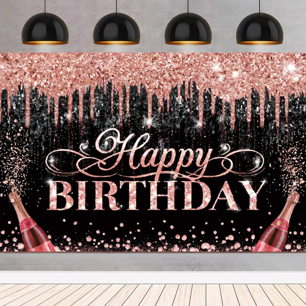 Шампанское Синий Золотой Тема С Днем Рождения Фон Блестящий Шар Мужчины Женщины День Рождения Украшения Домашний Фон Фотографии