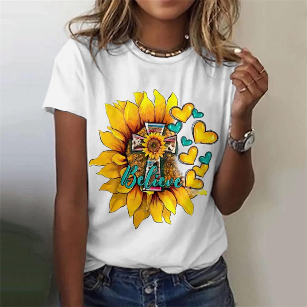 Футболка с рисунком креста Иисуса для женщин Футболки с 3D-принтом Священное христианство Летняя мода Уличные футболки с короткими рукавами Топы с круглым вырезом