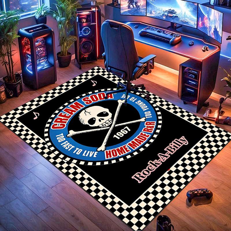 Cream soda skull-themed rug, suitable for living room, bedroom, game room, computer room and home décor.