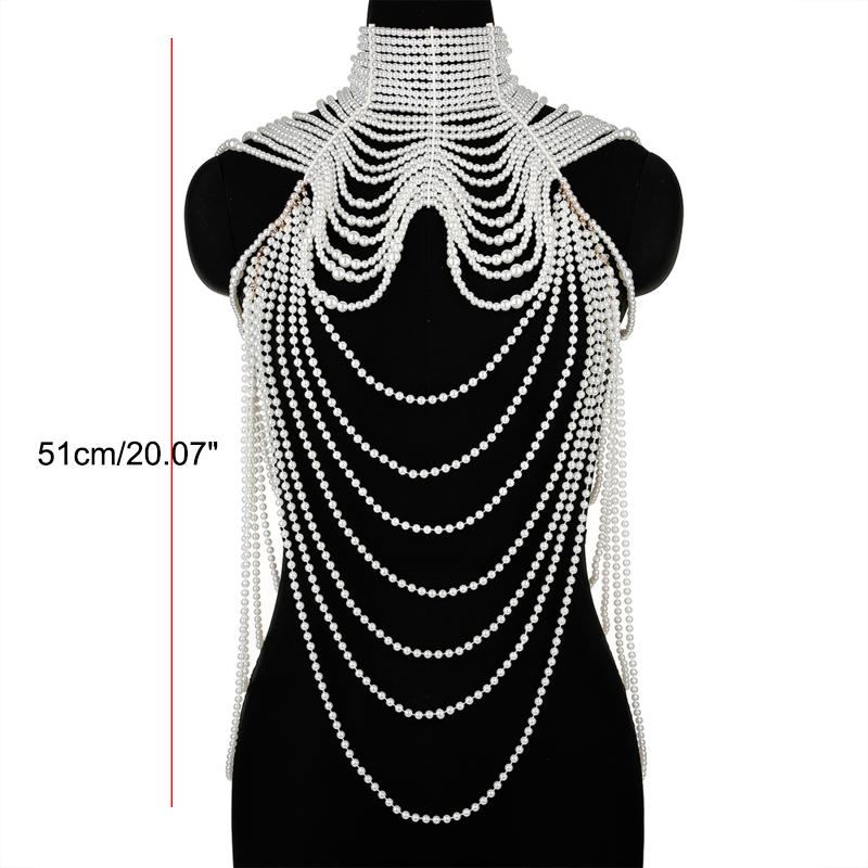 Женское многослойное жемчужное ожерелье-чокер с цепочкой для тела, регулируемое сексуальное бикини, бижутерия для тела, нагрудник для выпускного бала