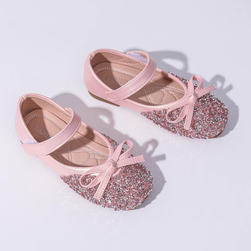 Детская кожаная обувь весна осень элегантная обувь для девочек на вечеринку модная детская обувь принцессы с блестками и бантом на свадьбу мелкая