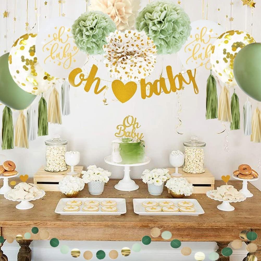 Украшение для Baby Shower Зеленые Шары Бумажные Кисточки Украшение для Вечеринки Раскрытия Пола Мальчиков Девочек