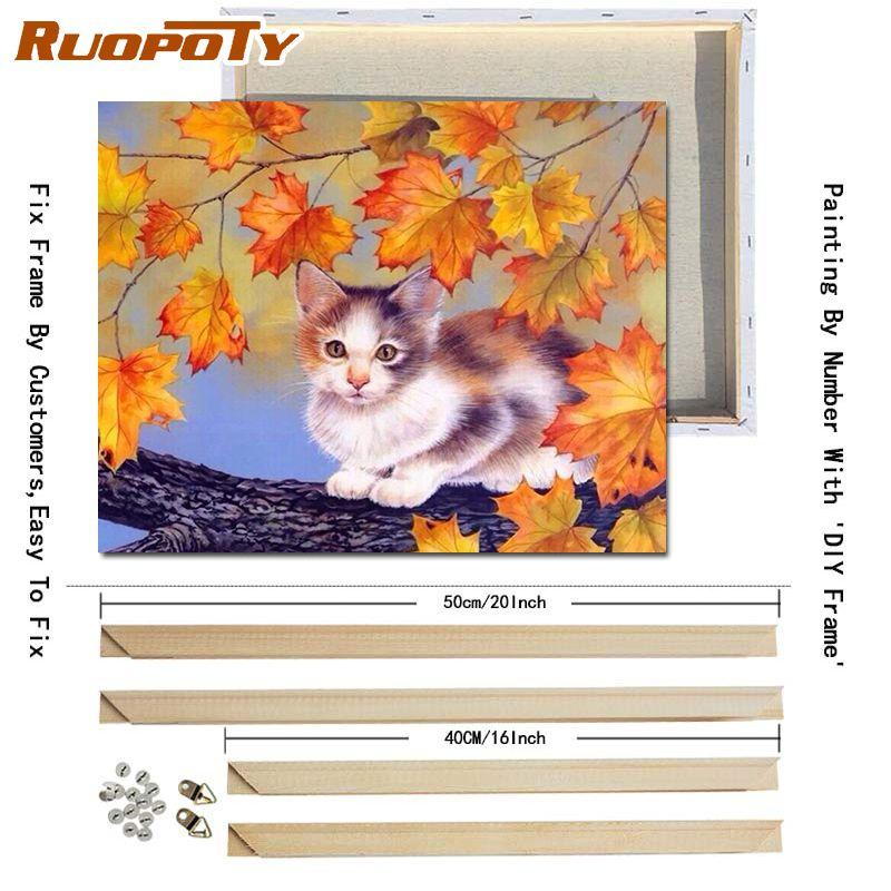 RUOPOTY With DIY Frame Animals DIY Painting By Numbers Handmade Oil Painting Kits Acrylic Picture Canvas Painting For Wall Art