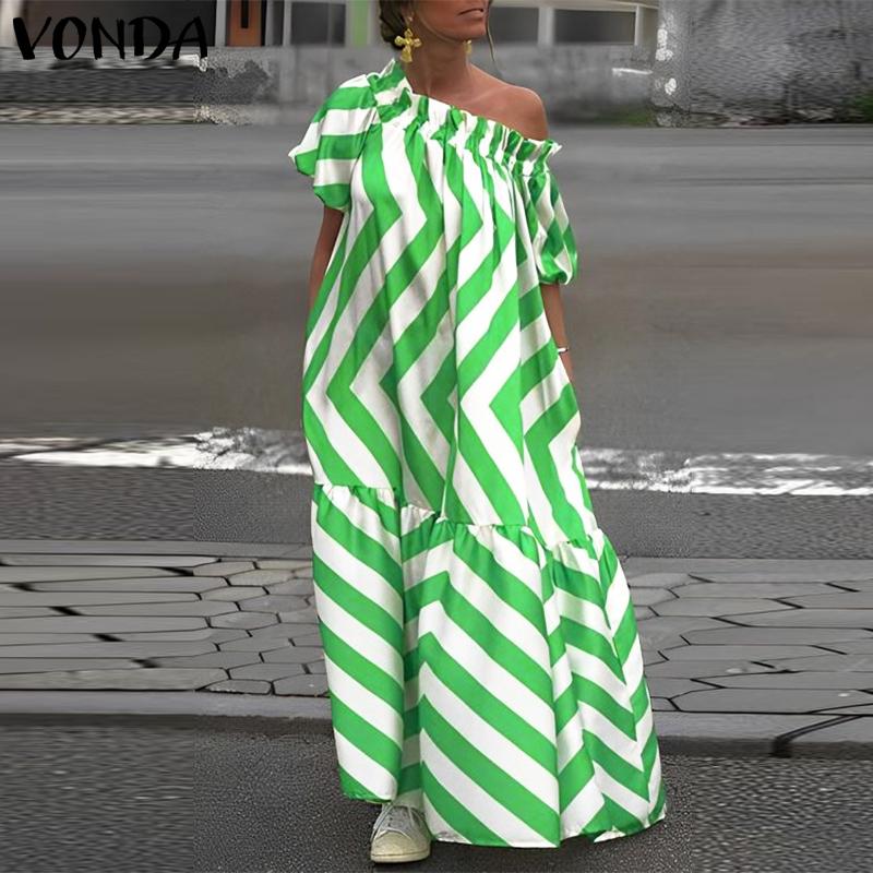 Женские летние платья большого размера с открытыми плечами и короткими рукавами в полоску с принтом
