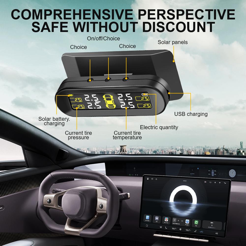 4 датчика TPMS Автомобильная солнечная TPMS Система контроля давления в шинах Автомобильный монитор шин Вращающийся держатель Автомобильная охранная сигнализация Комплект T10