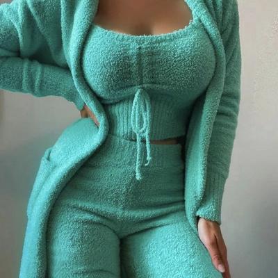 Костюм из 3 предметов, осенне-зимний женский бархатный пижамный комплект, теплая мягкая флисовая домашняя одежда, пижамы