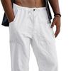 Мужские льняные брюки, свободные повседневные летние свободные брюки с эластичной талией и шнурком