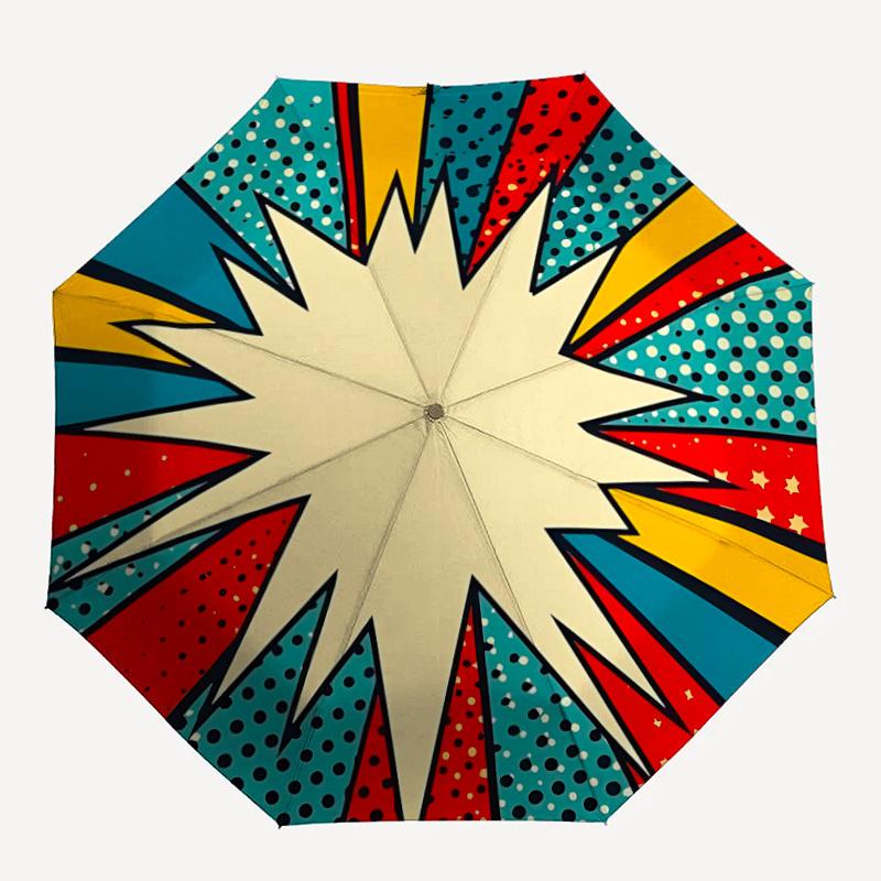 1pc Pop Art Circle Auto-Fold Umbrella with One-Touch Open/Close - 8 Reinforced Ribs for Windproof Stability, yy251118219
