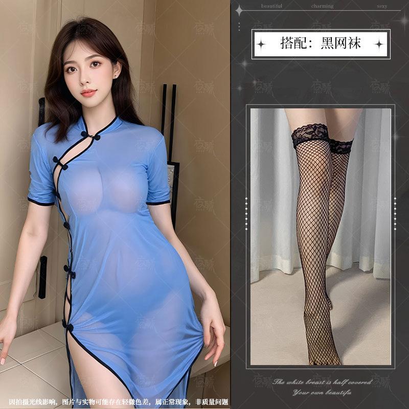 Sexy nightdress sex underwear women's clothing student clothing side fork cheongsam uniform wind cheongsam Republic of China sex underwear