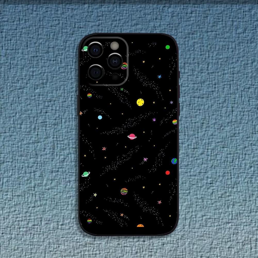 Чехол для телефона 'Космическая Планета Солнце Луна Звезды' для iPhone 16,15,14,13,12,11,Pro,X,XS,Max,XR,Plus,Mini Мягкий Черный Чехол