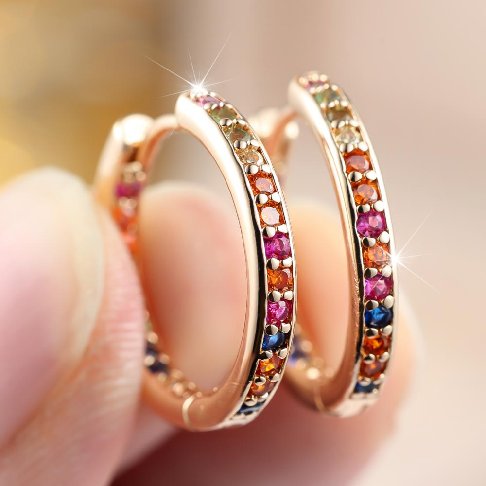 Элегантные золотистые серьги-кольца радужного цвета для женщин, разноцветные цирконы, круглые украшения, модный подарок