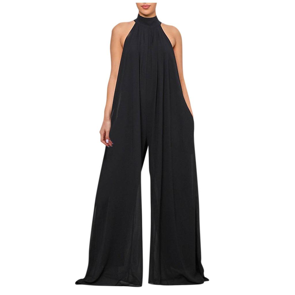 Women's High Neck Jumpsuit Sleeveless Jumpsuit Off Shoulder Wide Leg Jumpsuit