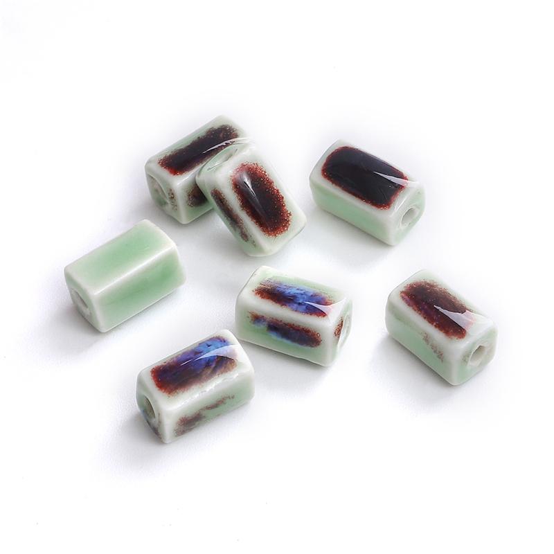 10 шт. 13x8 мм фарфоровые бусины с цветочной глазурью, прямоугольные кубовидные керамические бусины для изготовления ювелирных изделий, сделай сам, подвески, браслет, ожерелье, ремесла