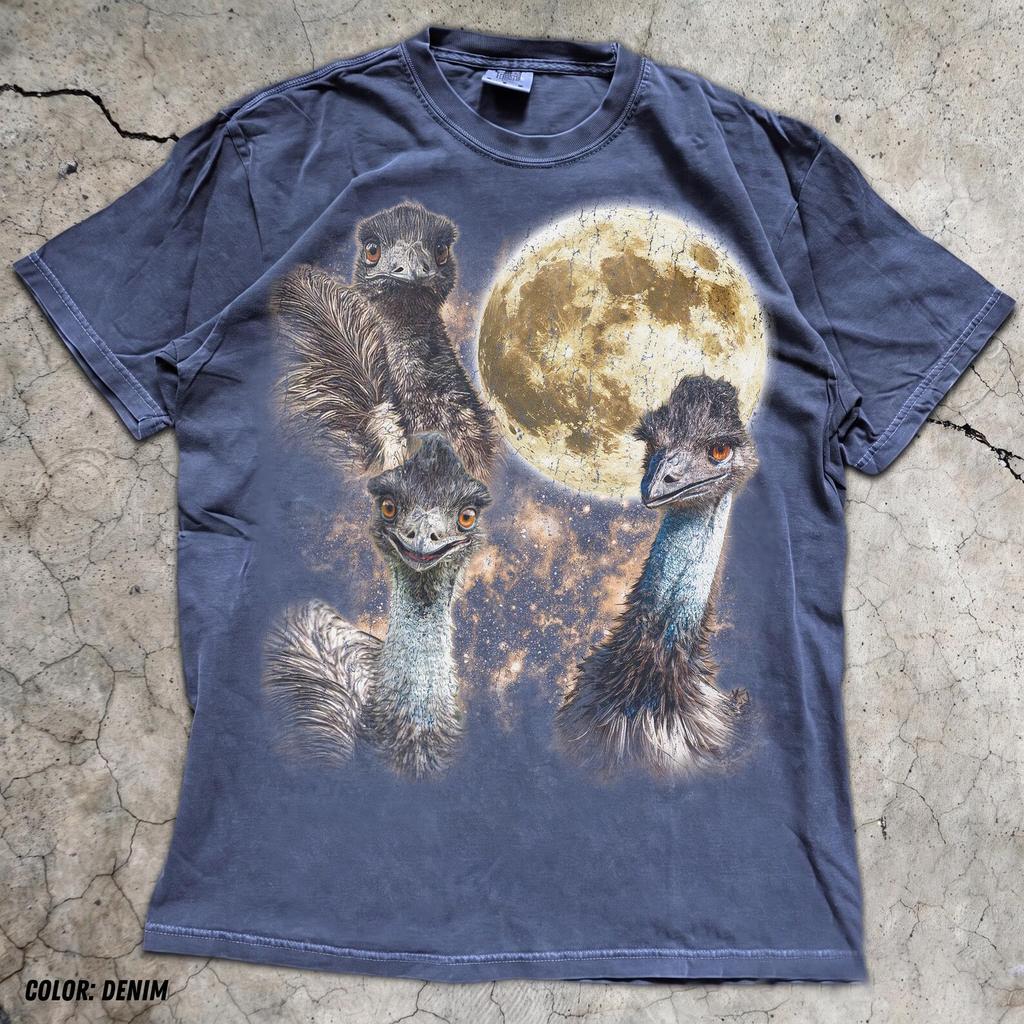 Emu Full Moon Graphic Tee, Celestial Animal T-Shirt, Nature Lover Gift