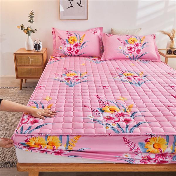 Quilted Mattress Cover Printing Non-slip Fitted Bed Sheet Dust Protection Cover Thicken Bedding Sheet Bedcloth No Pillowcases