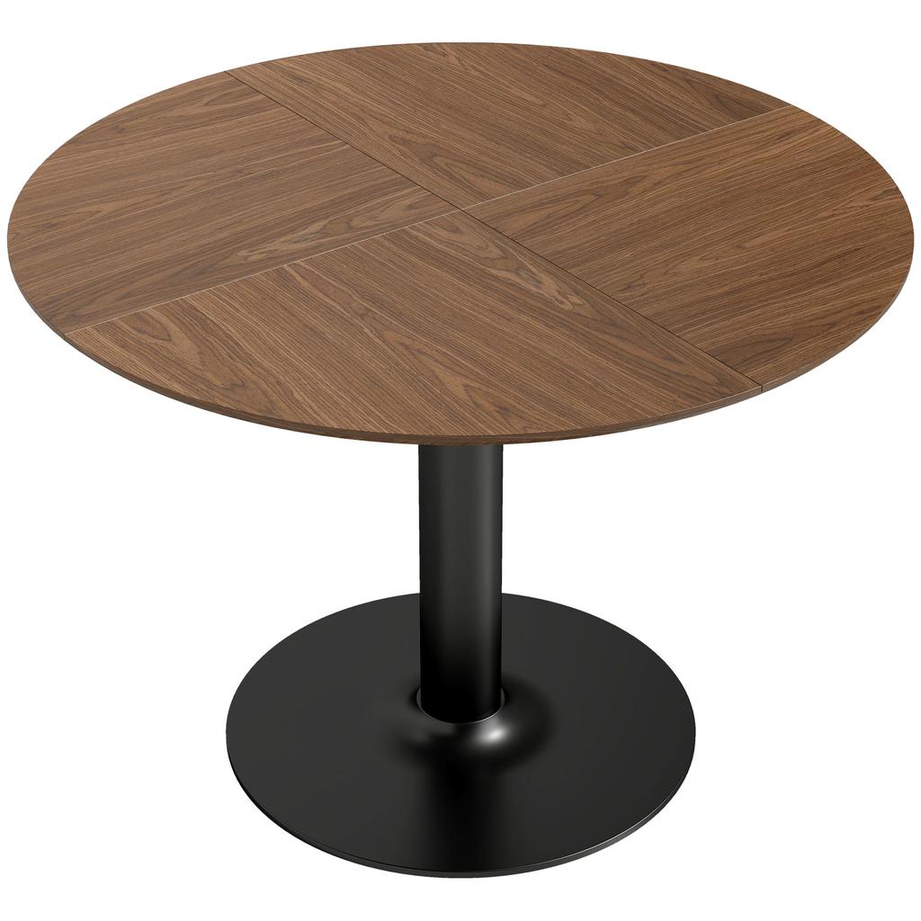 Round Dining Table for 6 People, 110 cm Modern Kitchen Table with Base for Living Room, Brown Wood Grain