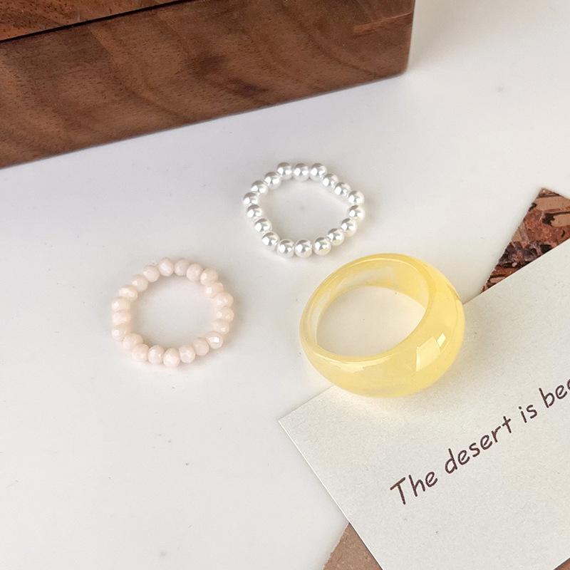 3 шт. новые винтажные красочные акриловые жемчужные кольца, набор геометрических темпераментных колец из смолы для женщин, корейские модные ювелирные изделия, подарки