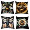 Cartoon Golden Bee and Flower Cushion Covers Dragonfly Pillowcase Sofa Bedroom Office Pillowcases Home Party Car Bedding Gift
