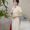 China-Chic Qipao Dress Short Sleeve Cheongsam Stand Collar Traditional Chinese Dress Wedding