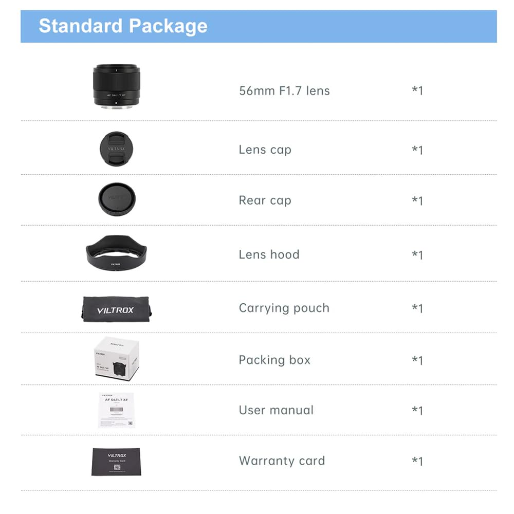 Viltrox 56mm AF Lens Replacement Lens for Fuji X Mount Compatible with F1.7 APS-C X-A5 X-A7 X-M1 X-M2 X-H1 X-T1 X-T10 X-T2 X-T20 X-T3