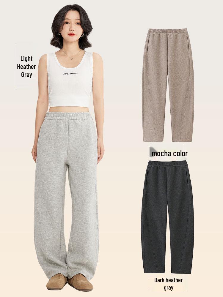 Women's Fleece-Lined Scimitar Pants: Autumn/Winter Straight-Leg, Slimming, Sporty, Casual Wide-Leg Trousers
