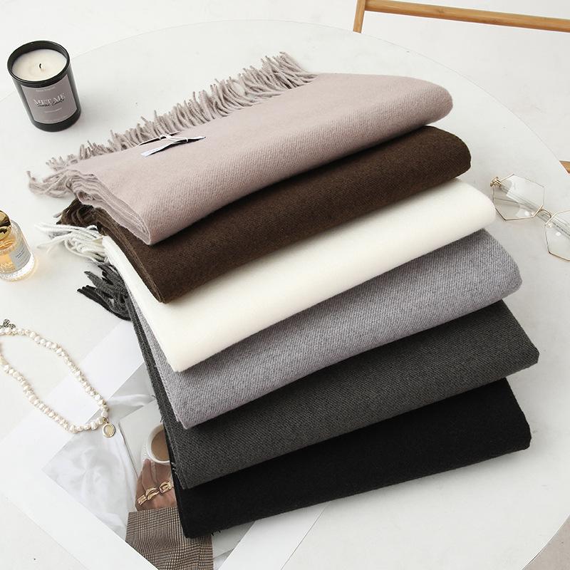 Women's Warm Wool-Feel Faux Cashmere Scarf - Thick, Plain Color Shawl for Autumn/Winter