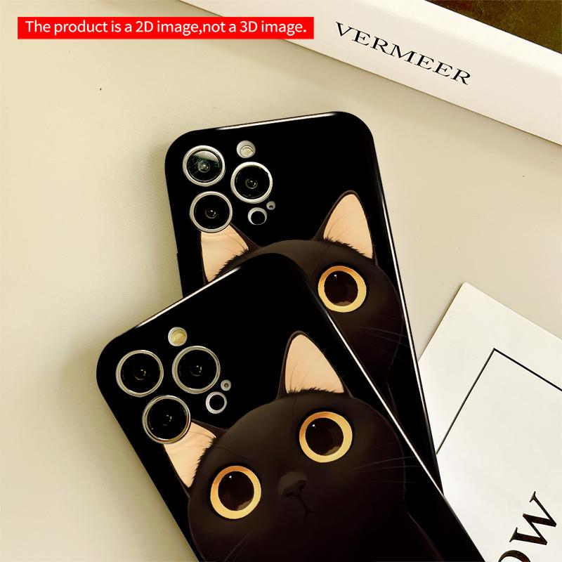 2DFlat Glowing Eyes Black Cat Phone Case All inclusive film hard iPhone case, compatible with iPhone 18 Pro Max 17 16 15 14 13 12 11