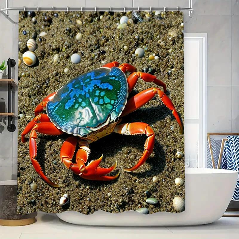 3D-печатная шторка для душа с дизайном синего краба для декора ванной комнаты Водонепроницаемая ткань Легкая установка Идеальная идея подарка для домашнего декора