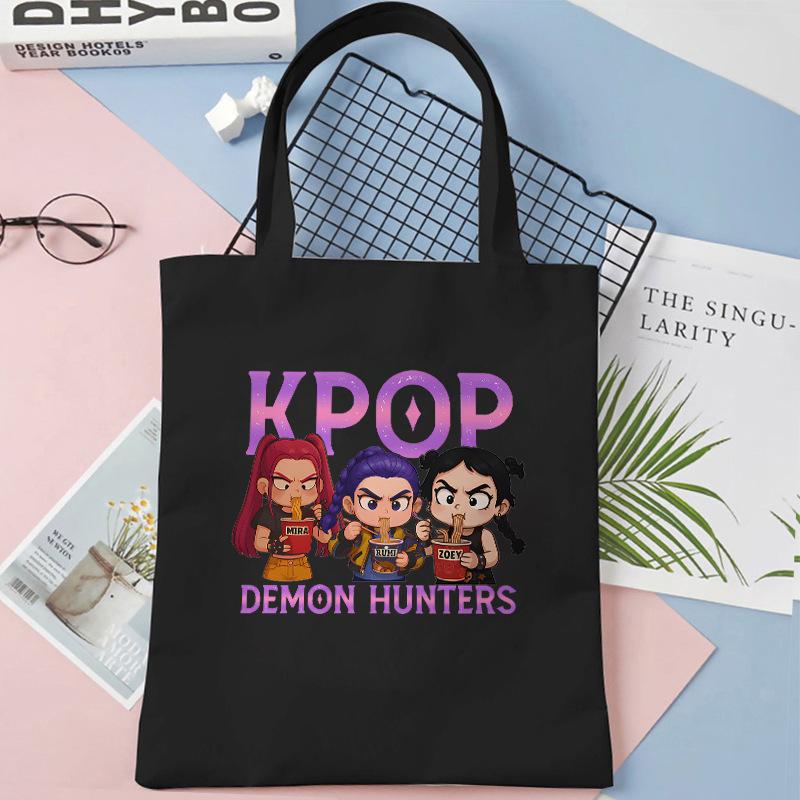 K-pop Охотники на демонов Принт Холщовая сумка через плечо Повседневная сумка-тоут для покупок